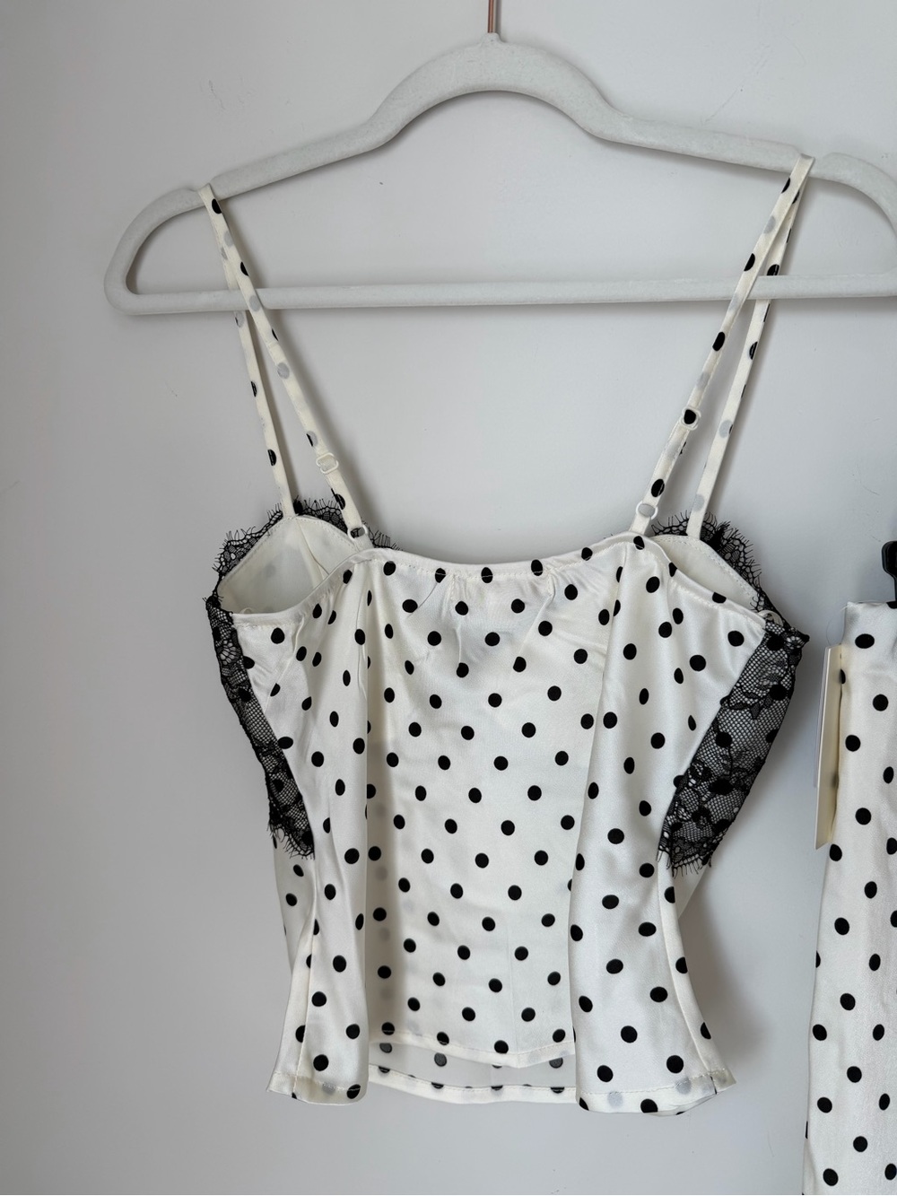 Cream black Polka Dot midi Skirt and tank top two piece Set with Lace Trim - Picture 8 of 8